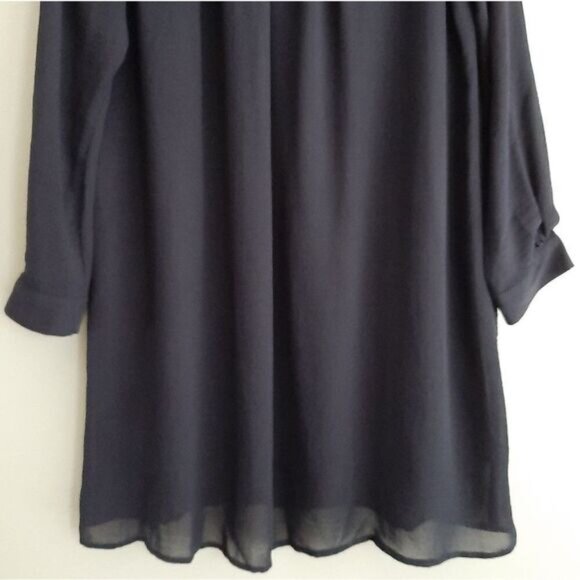 H&M / A-Line Sheer Sleeve Pleated Scoop Neck Knee Length Dress Navy Sz 14 - Picture 3 of 10